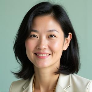 Portrait of Sarah Chen, a knowledgeable and compassionate certified nutritionist in her mid-30s, with a thoughtful and inviting expression. She has kind eyes and a professional but warm appearance.