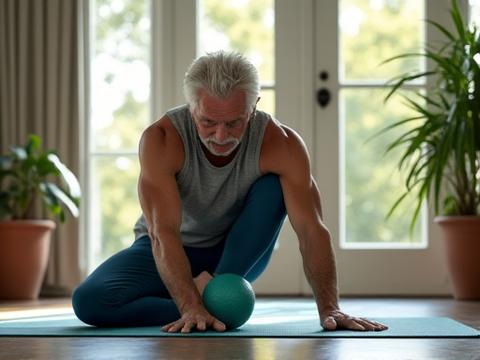 Image of an older adult gracefully stretching after a workout, emphasizing joint health and recovery for active individuals 35+