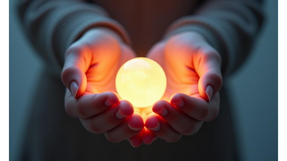 Two hands gently holding a glowing crystal, symbolizing care and responsible handling of sensitive data.