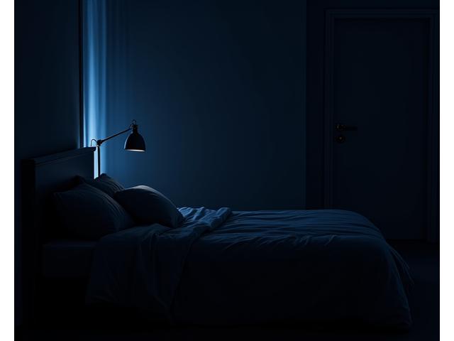Cool, dark, quiet bedroom, representing temperature regulation for sleep
