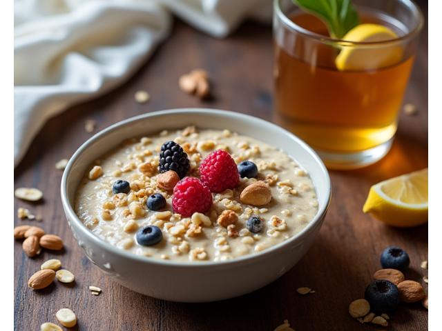Healthy smoothie and oats, representing nutrition timing for sleep