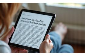 Person reading a tablet with wellness content, representing digital interaction.