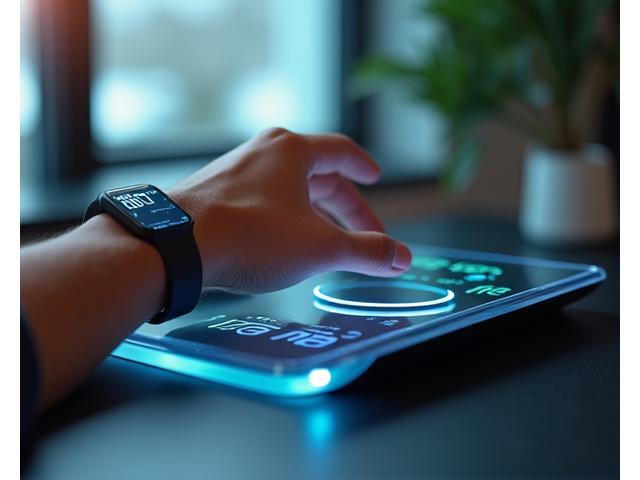 Person interacting with a futuristic health wearable