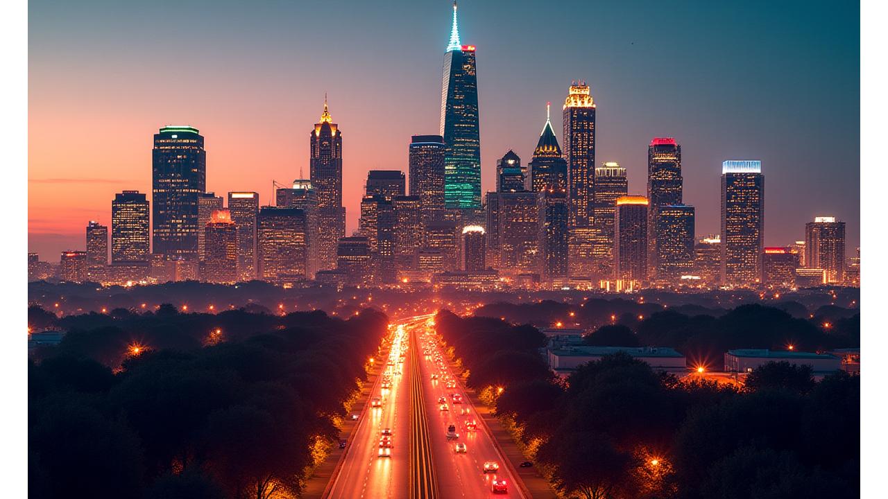 A vibrant, modern cityscape of Austin, Texas, with subtle overlaid digital circuit patterns and health-related icons, symbolizing innovation and technology.